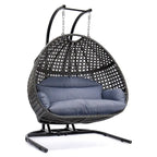 2-Person Hanging Swing Chair Charcoal Wicker with Stand and Cushion