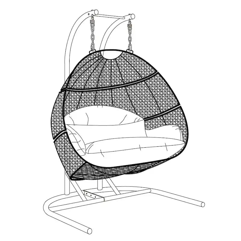 2-Person Hanging Swing Chair Charcoal Wicker with Stand and Cushion