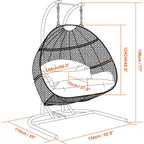 2-Person Hanging Swing Chair Charcoal Wicker with Stand and Cushion