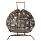 2-Person Hanging Swing Chair Charcoal Wicker with Stand and Cushion