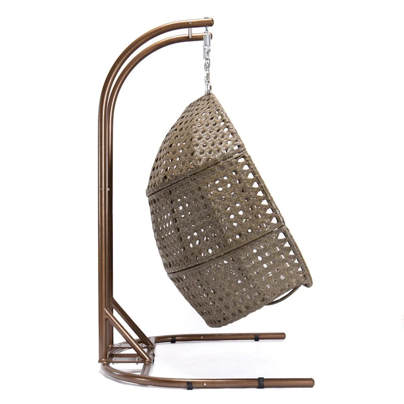 2-Person Hanging Swing Chair Charcoal Wicker with Stand and Cushion