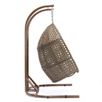 2-Person Hanging Swing Chair Charcoal Wicker with Stand and Cushion
