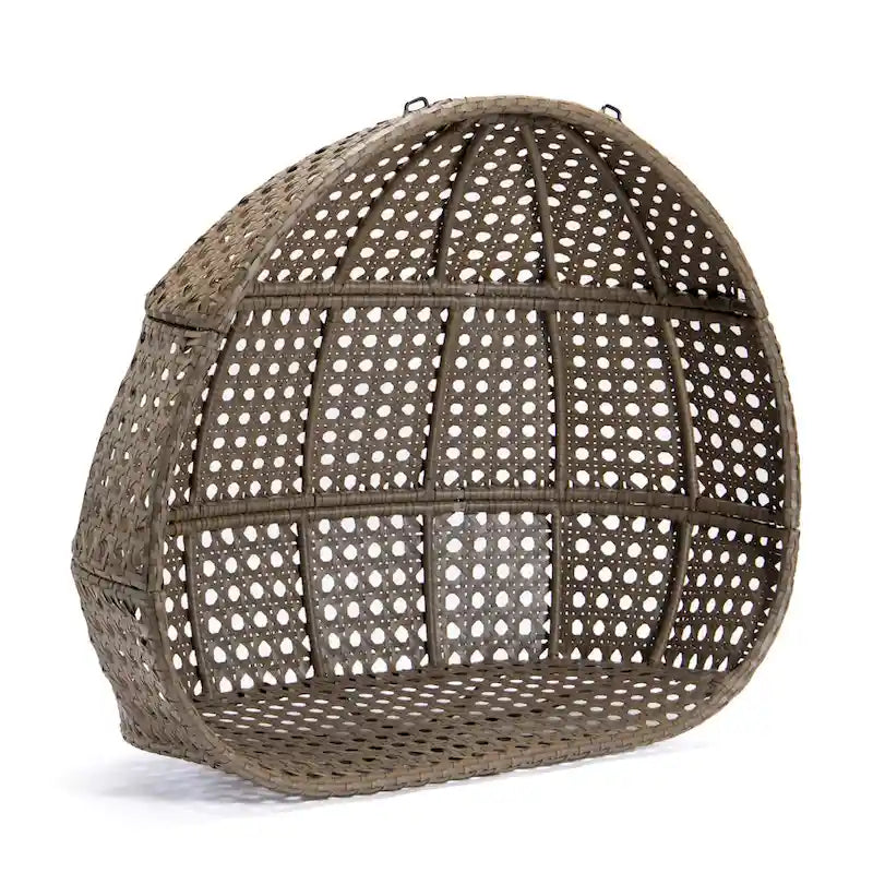 2-Person Hanging Swing Chair Charcoal Wicker with Stand and Cushion