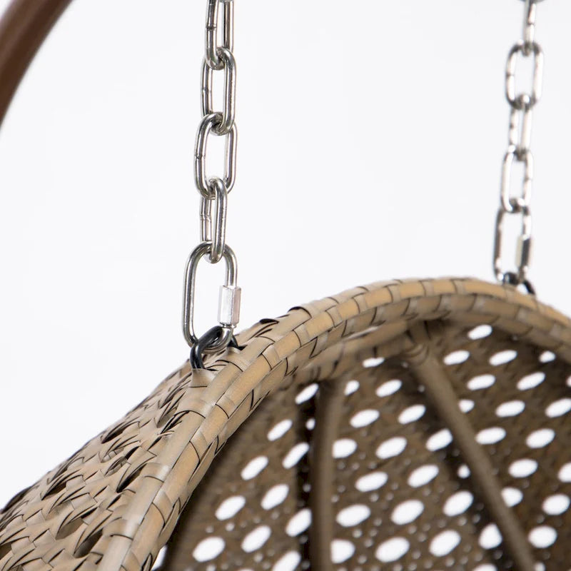 2-Person Hanging Swing Chair Charcoal Wicker with Stand and Cushion