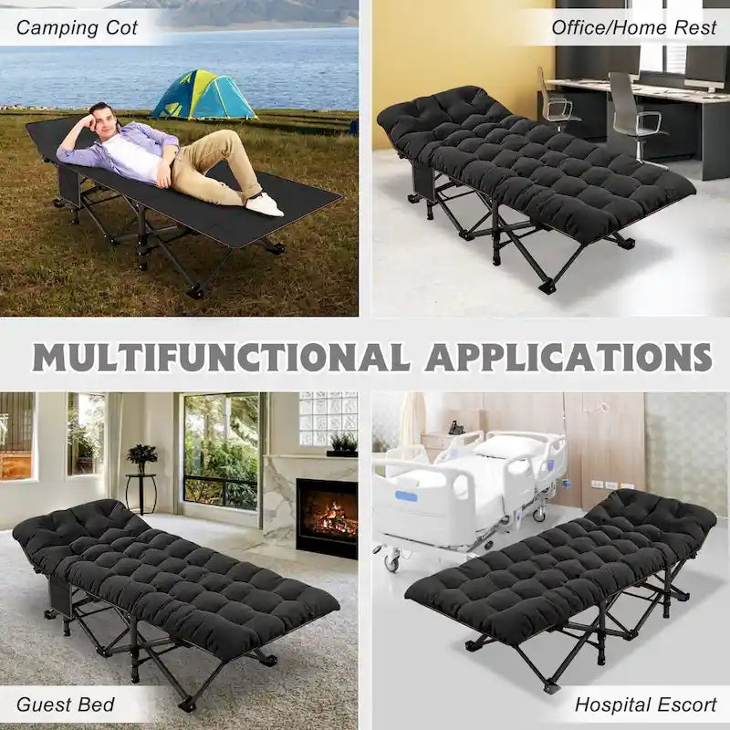 Folding Camping Cot 75 inches with 3.3-inch Mattress Portable for 1-2 People