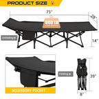 Folding Camping Cot 75 inches with 3.3-inch Mattress Portable for 1-2 People