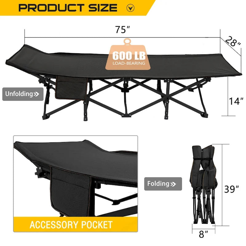 Folding Camping Cot 75 inches with 3.3-inch Mattress Portable for 1-2 People