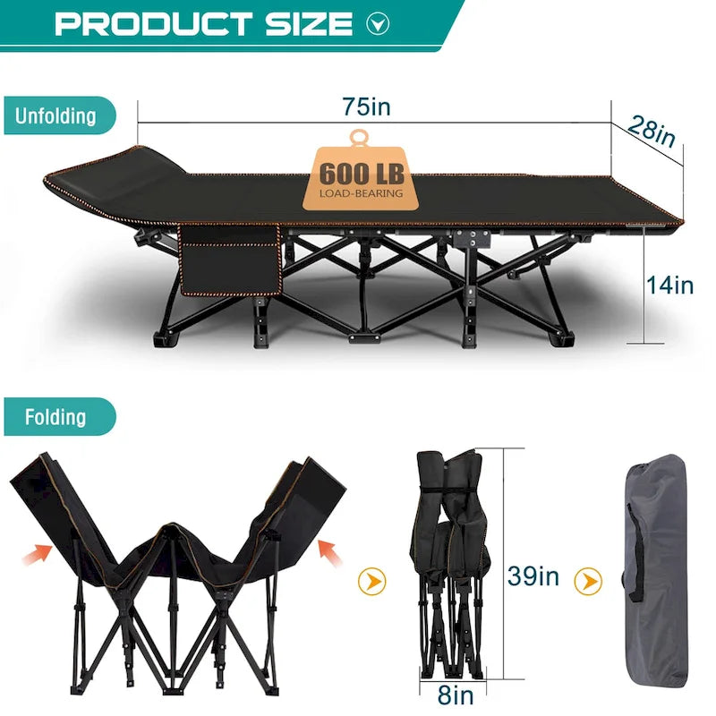 Folding Camping Cot 75 inches with 3.3-inch Mattress Portable for 1-2 People
