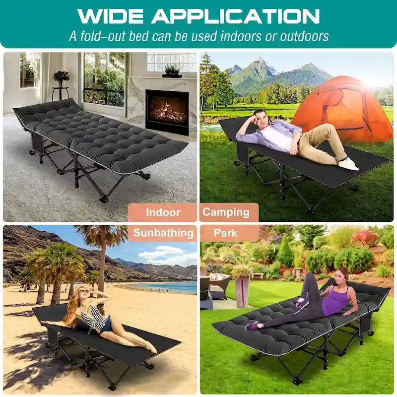 Folding Camping Cot 75 inches with 3.3-inch Mattress Portable for 1-2 People