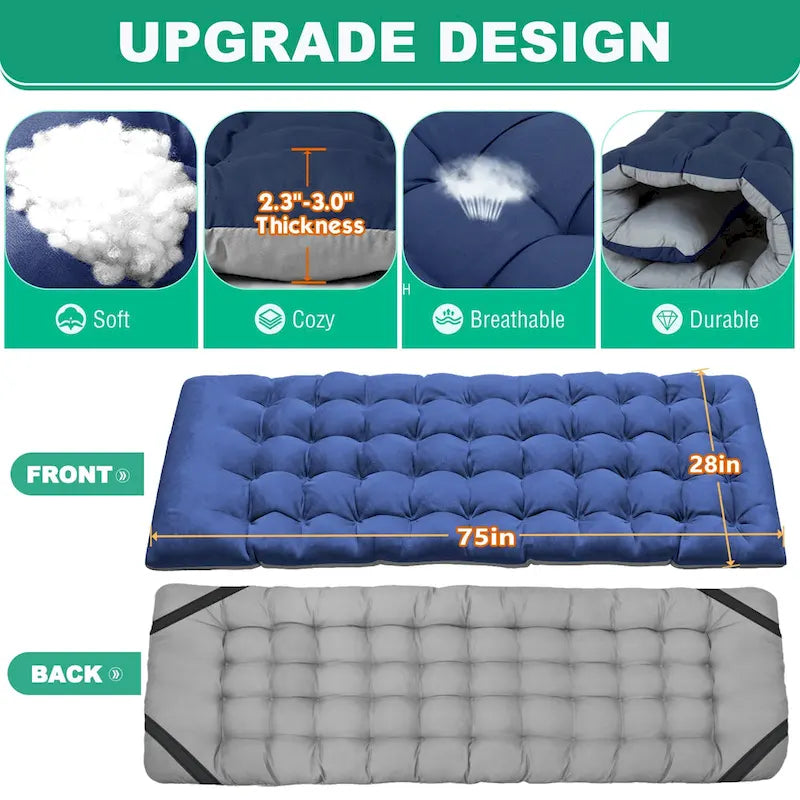 Folding Camping Cot 75 inches with 3.3-inch Mattress Portable for 1-2 People