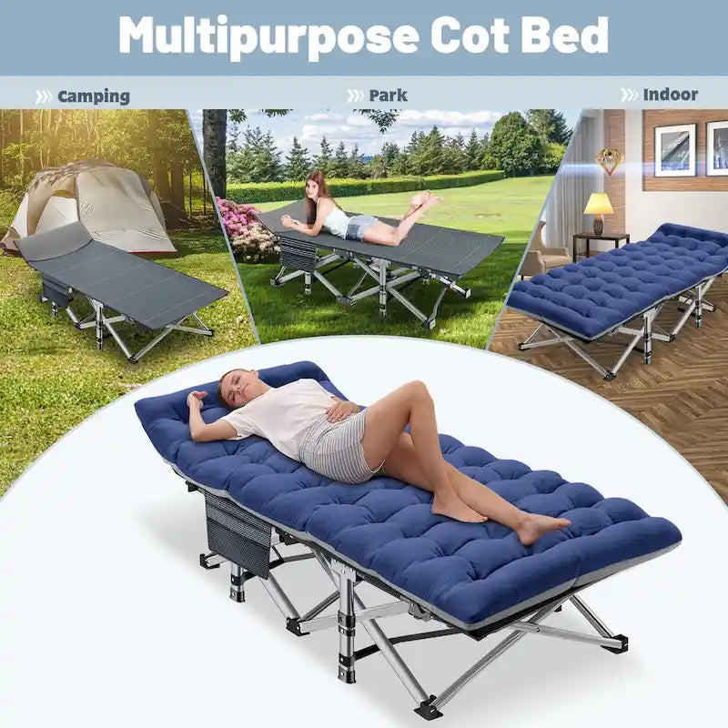 Folding Camping Cot 75 inches with 3.3-inch Mattress Portable for 1-2 People