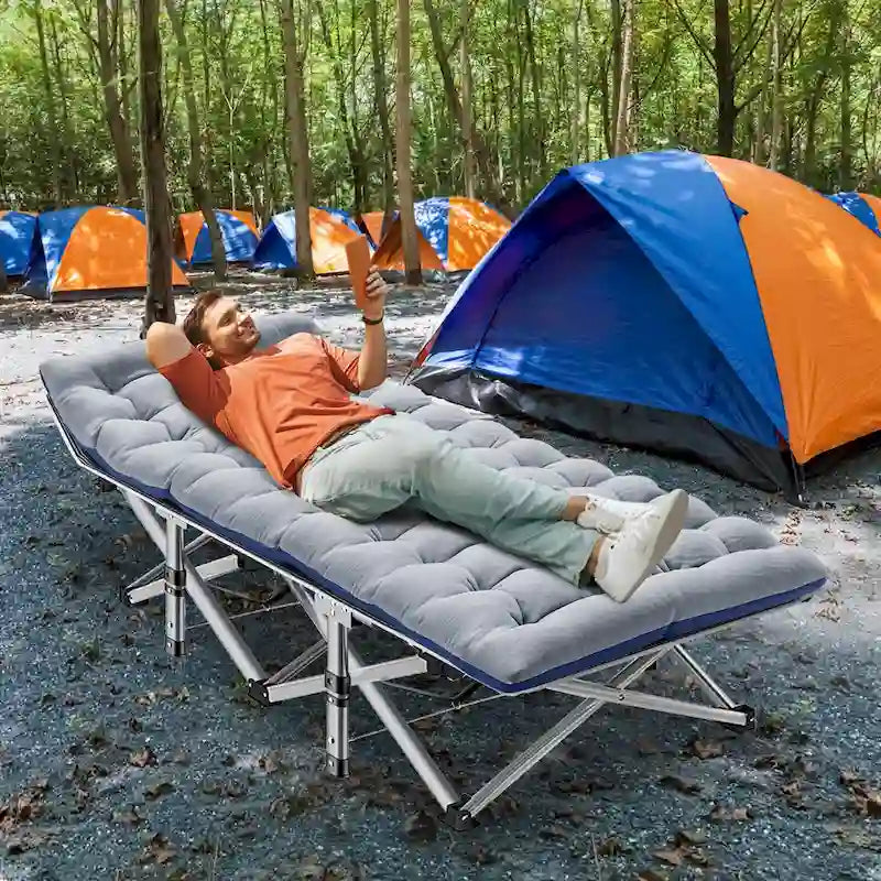 Folding Camping Cot 75 inches with 3.3-inch Mattress Portable for 1-2 People