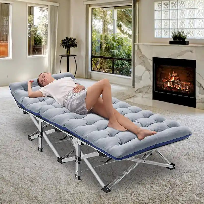 Folding Camping Cot 75 inches with 3.3-inch Mattress Portable for 1-2 People