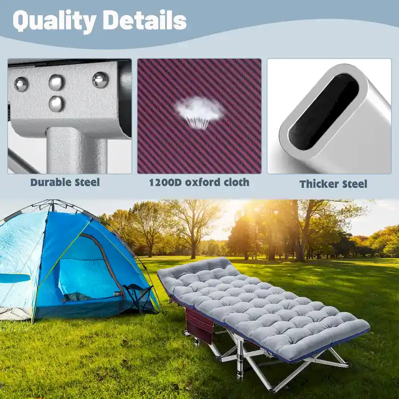 Folding Camping Cot 75 inches with 3.3-inch Mattress Portable for 1-2 People