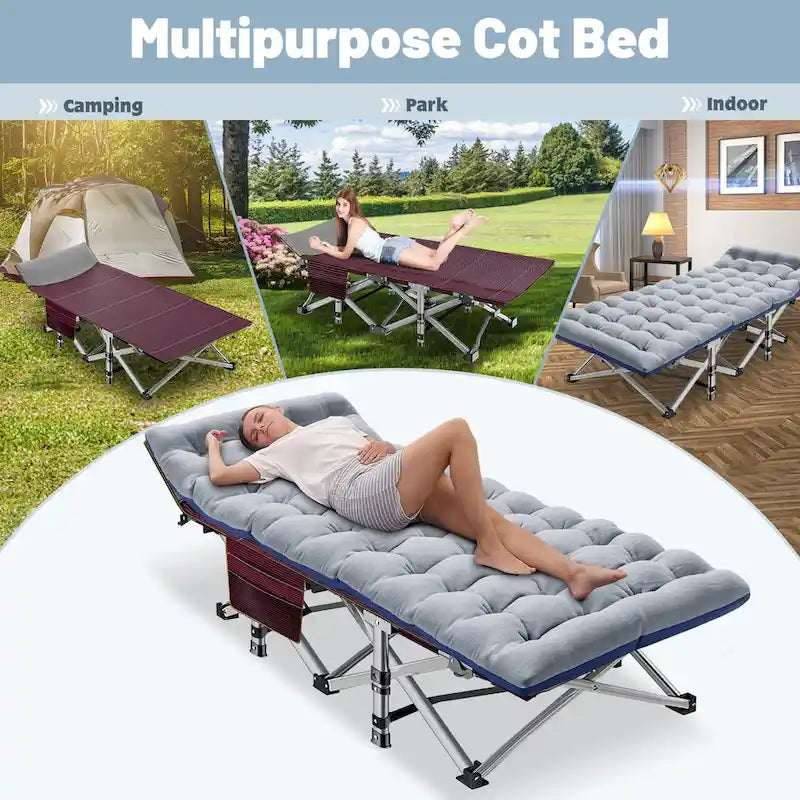 Folding Camping Cot 75 inches with 3.3-inch Mattress Portable for 1-2 People