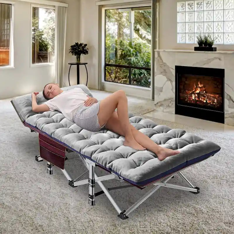Folding Camping Cot 75 inches with 3.3-inch Mattress Portable for 1-2 People