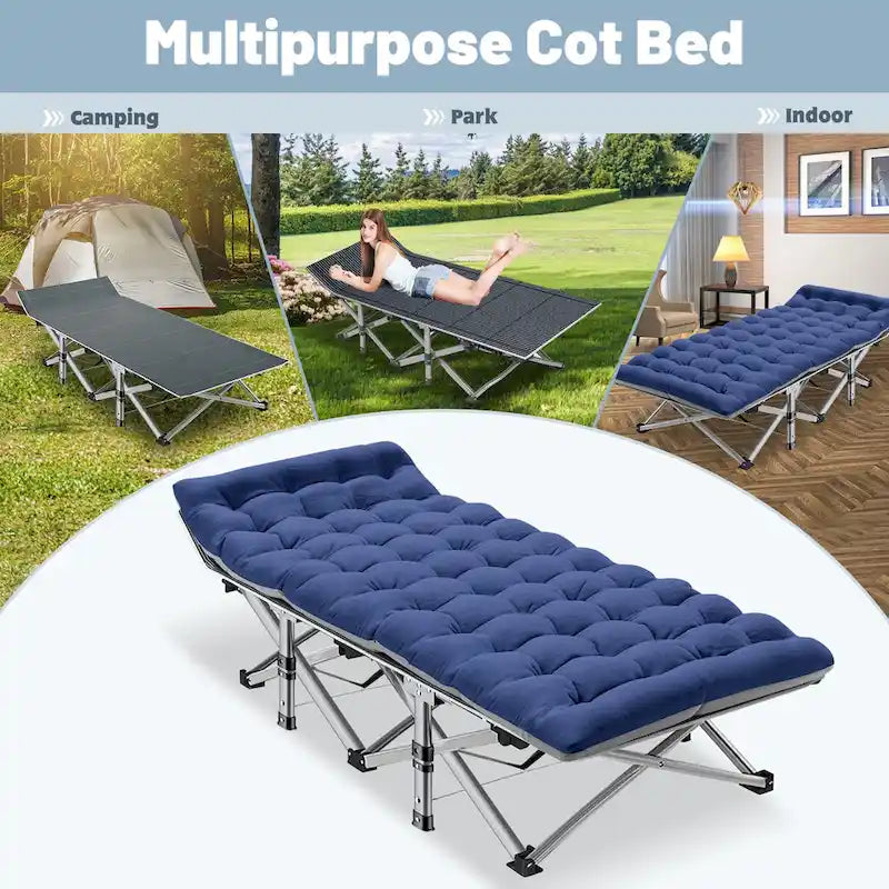 Folding Camping Cot 75 inches with 3.3-inch Mattress Portable for 1-2 People