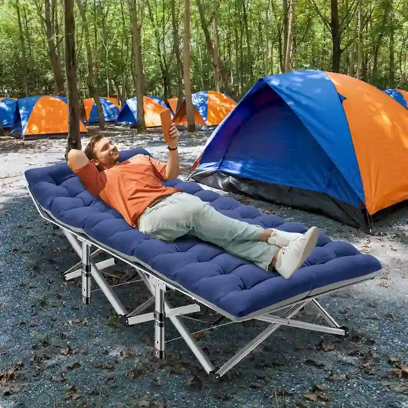 Folding Camping Cot 75 inches with 3.3-inch Mattress Portable for 1-2 People