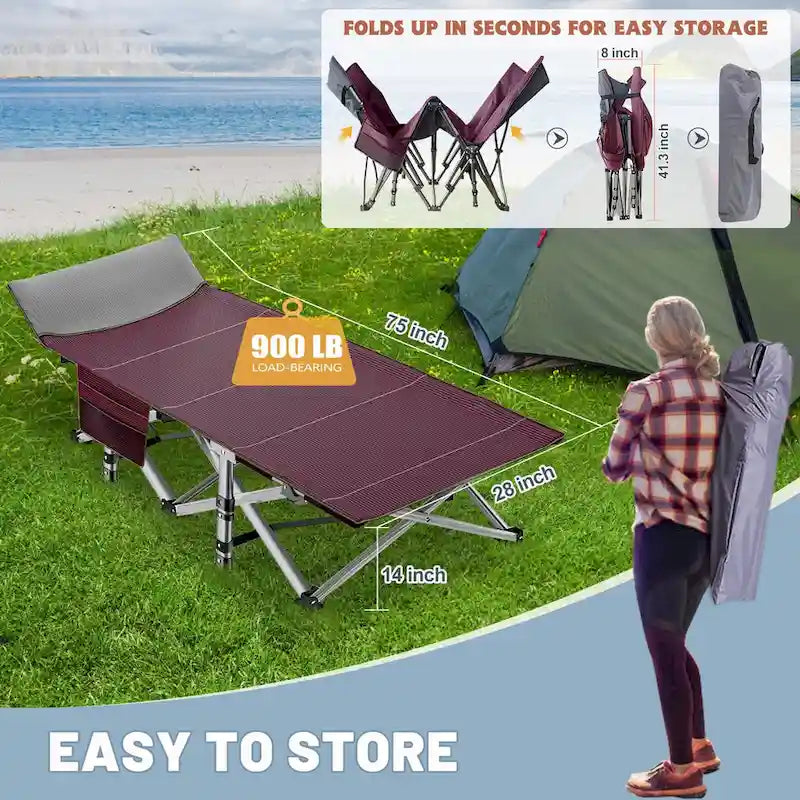 Folding Camping Cot 75 inches with 3.3-inch Mattress Portable for 1-2 People