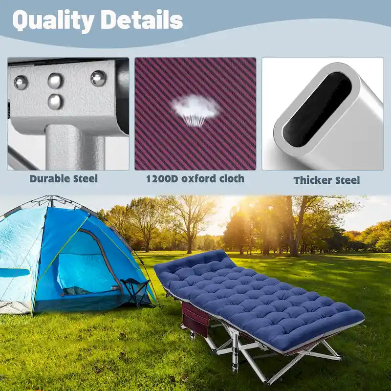 Folding Camping Cot 75 inches with 3.3-inch Mattress Portable for 1-2 People