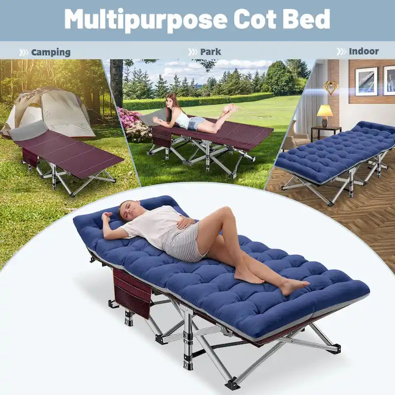 Folding Camping Cot 75 inches with 3.3-inch Mattress Portable for 1-2 People