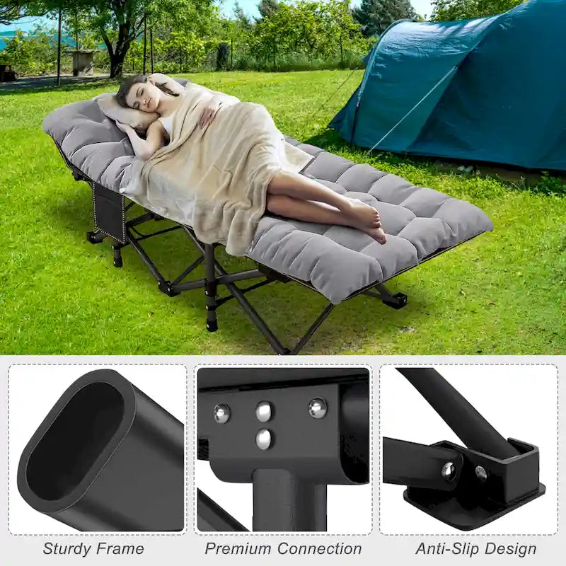 Folding Camping Cot 75 inches with 3.3-inch Mattress Portable for 1-2 People