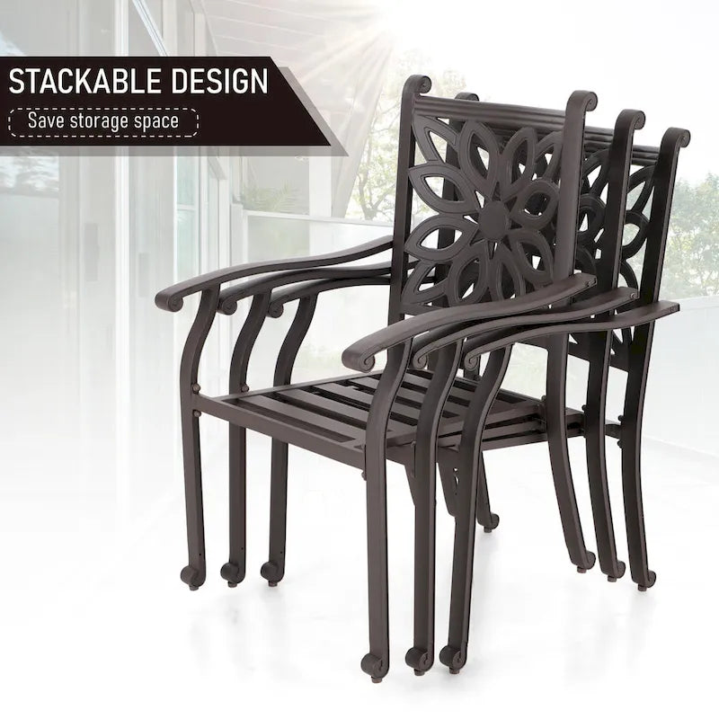 2-Piece Extra Wide Cast Aluminum Swivel Dining Chair Set with Beige Cushions