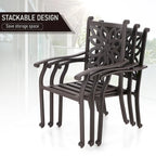 2-Piece Extra Wide Cast Aluminum Swivel Dining Chair Set with Beige Cushions