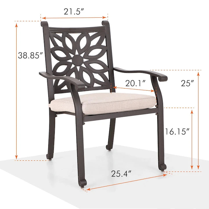 2-Piece Extra Wide Cast Aluminum Swivel Dining Chair Set with Beige Cushions