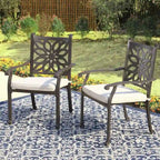 2-Piece Extra Wide Cast Aluminum Swivel Dining Chair Set with Beige Cushions