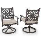 2-Piece Extra Wide Cast Aluminum Swivel Dining Chair Set with Beige Cushions