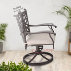 2-Piece Extra Wide Cast Aluminum Swivel Dining Chair Set with Beige Cushions