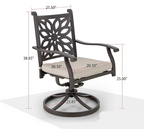 2-Piece Extra Wide Cast Aluminum Swivel Dining Chair Set with Beige Cushions