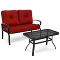 2-Piece Steel Loveseat Set Black Frame with Cushions 1 Bench 1 Table