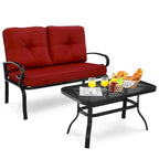 2PCS Patio Loveseat Bench Table Furniture Set Cushioned Chair