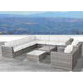 11-Piece Wicker Sectional Set with Sunbrella Cushions for 9 People L-Shaped Sofa 2 Chairs 2 Tables