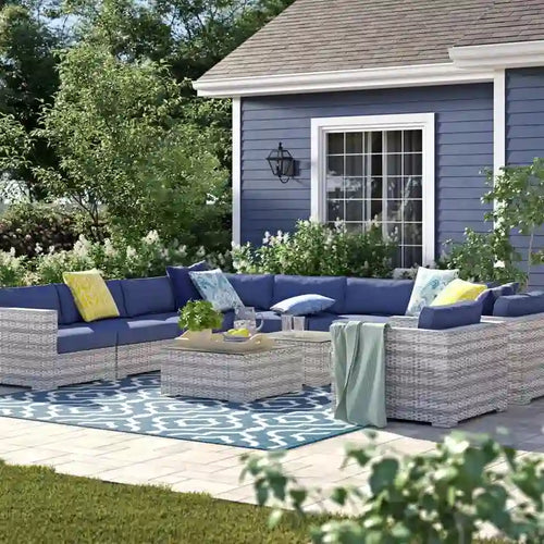 Wicker/Rattan 11 piece sectional Seating Group with Sunbrella Cushions