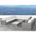 11-Piece Wicker Sectional Set with Sunbrella Cushions for 9 People L-Shaped Sofa 2 Chairs 2 Tables