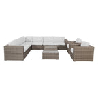 11-Piece Wicker Sectional Set with Sunbrella Cushions for 9 People L-Shaped Sofa 2 Chairs 2 Tables