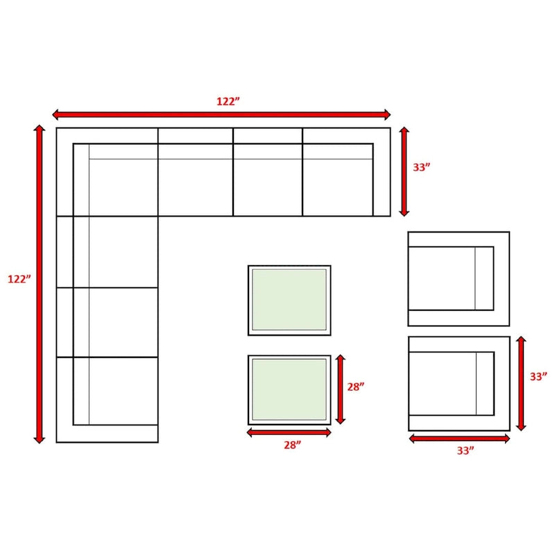 11-Piece Wicker Sectional Set with Sunbrella Cushions for 9 People L-Shaped Sofa 2 Chairs 2 Tables