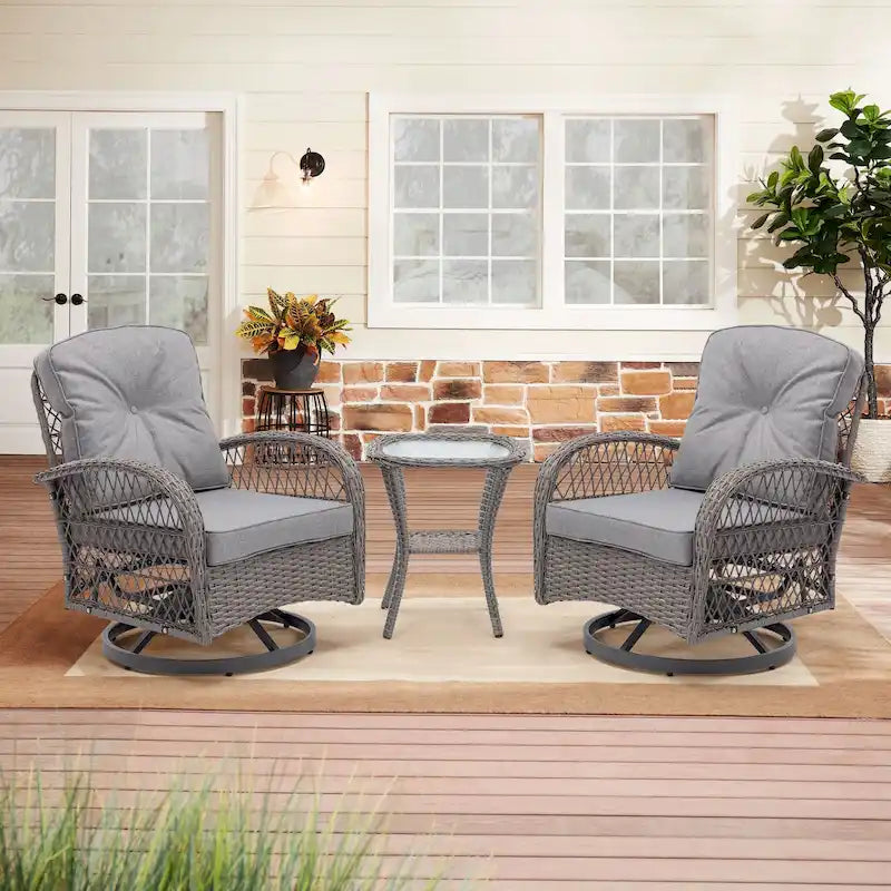 3-Piece Wicker Furniture Set 2 Chairs 1 Table with Cushions Modern Design