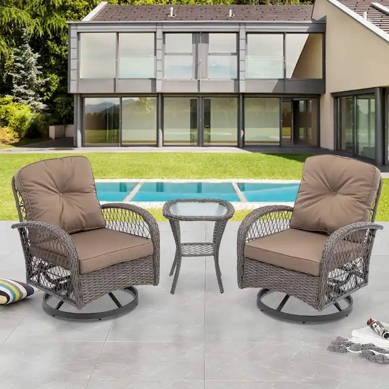 3-Piece Wicker Furniture Set 2 Chairs 1 Table with Cushions Modern Design