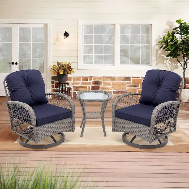 3-Piece Wicker Furniture Set 2 Chairs 1 Table with Cushions Modern Design