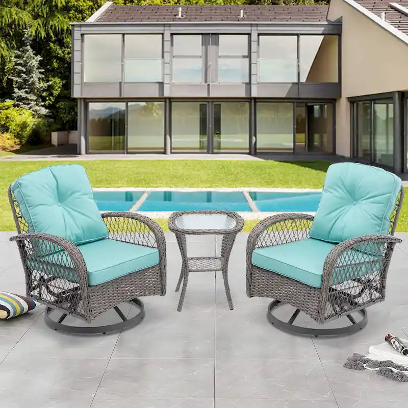 3-Piece Wicker Furniture Set 2 Chairs 1 Table with Cushions Modern Design