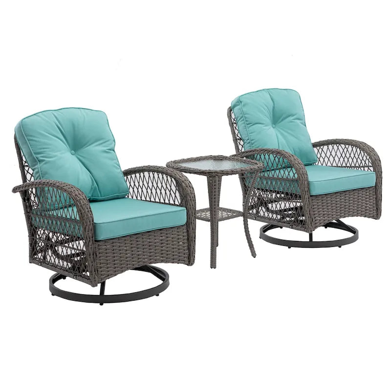 3-Piece Wicker Furniture Set 2 Chairs 1 Table with Cushions Modern Design