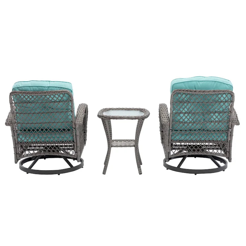 3-Piece Wicker Furniture Set 2 Chairs 1 Table with Cushions Modern Design