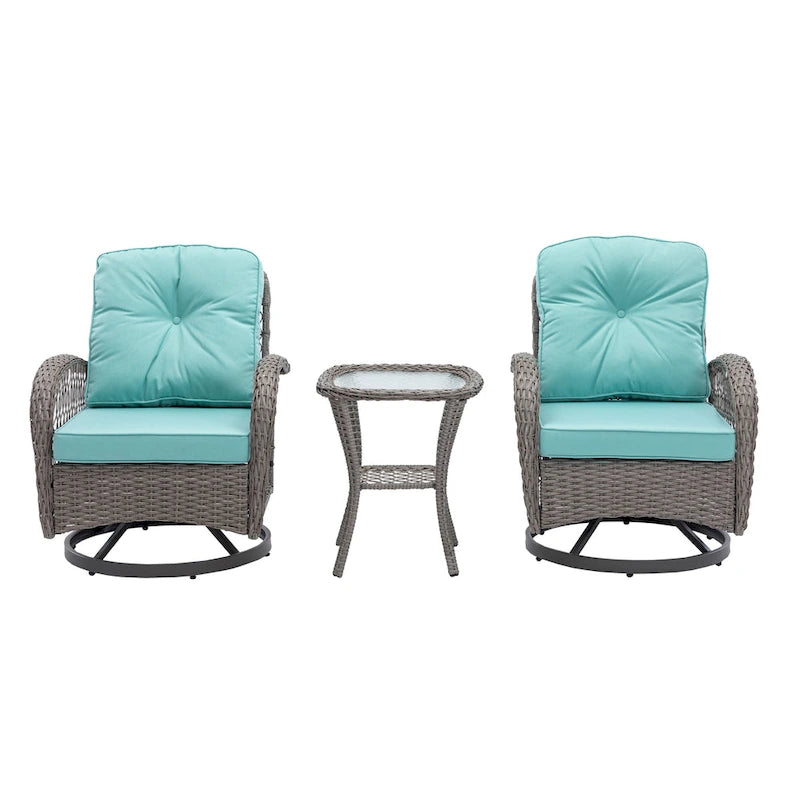 3-Piece Wicker Furniture Set 2 Chairs 1 Table with Cushions Modern Design
