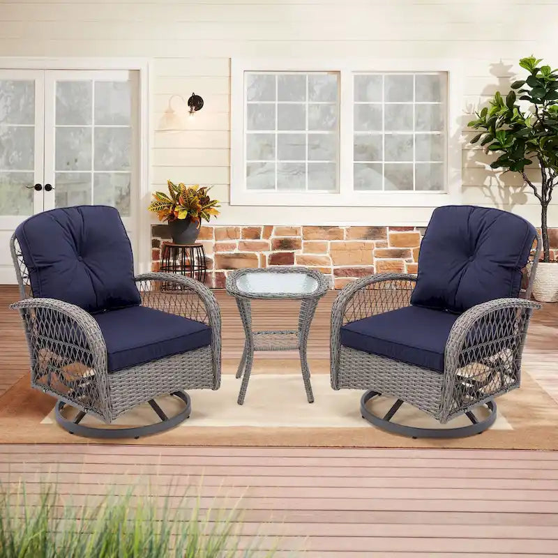 3-Piece Wicker Furniture Set 2 Chairs 1 Table with Cushions Modern Design