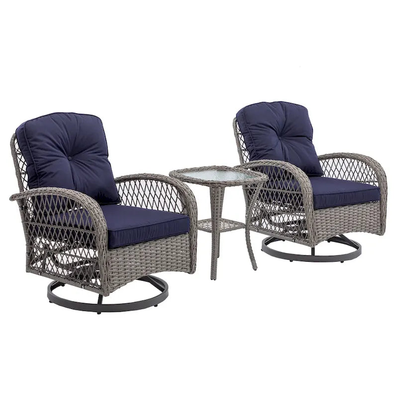 3-Piece Wicker Furniture Set 2 Chairs 1 Table with Cushions Modern Design