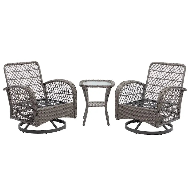 3-Piece Wicker Furniture Set 2 Chairs 1 Table with Cushions Modern Design